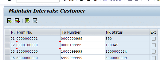 Customer master number range