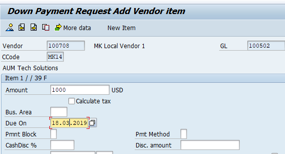 Create Down Payment request