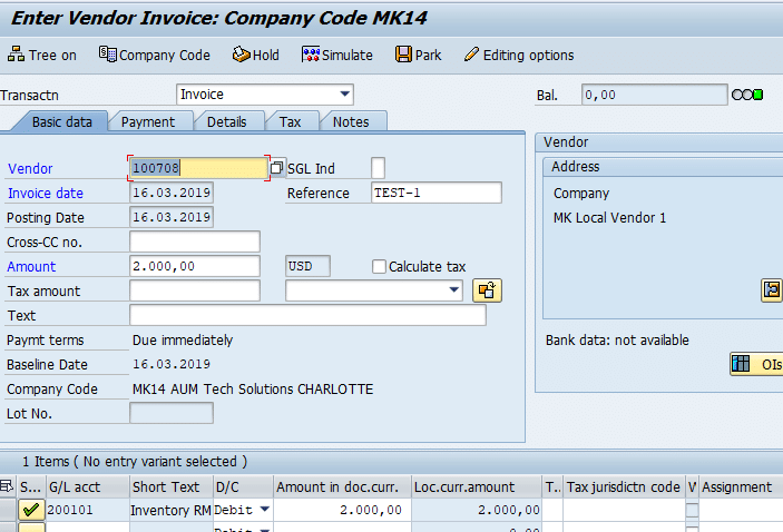 Post Vendor Invoice