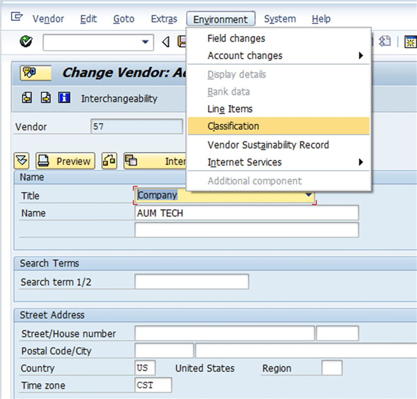 Vendor master classification