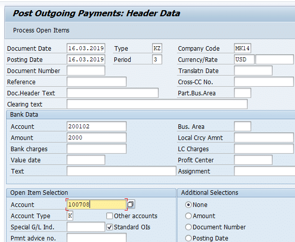 Post manual outgoing payments