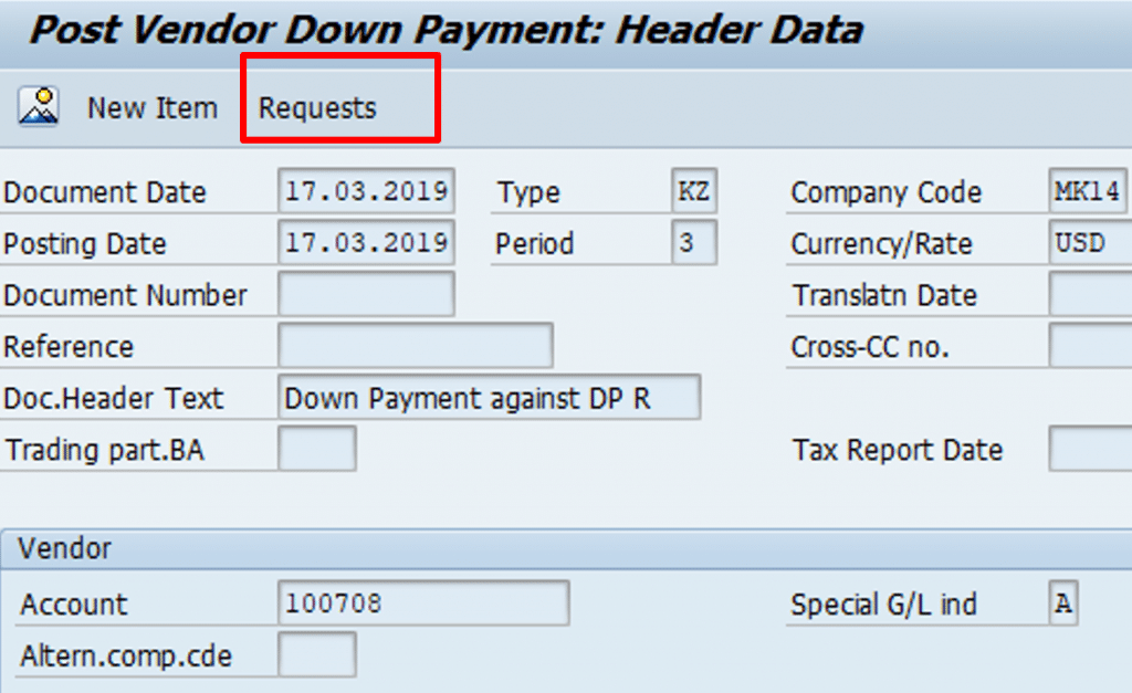 Create Vendor down payment against Down Payment request