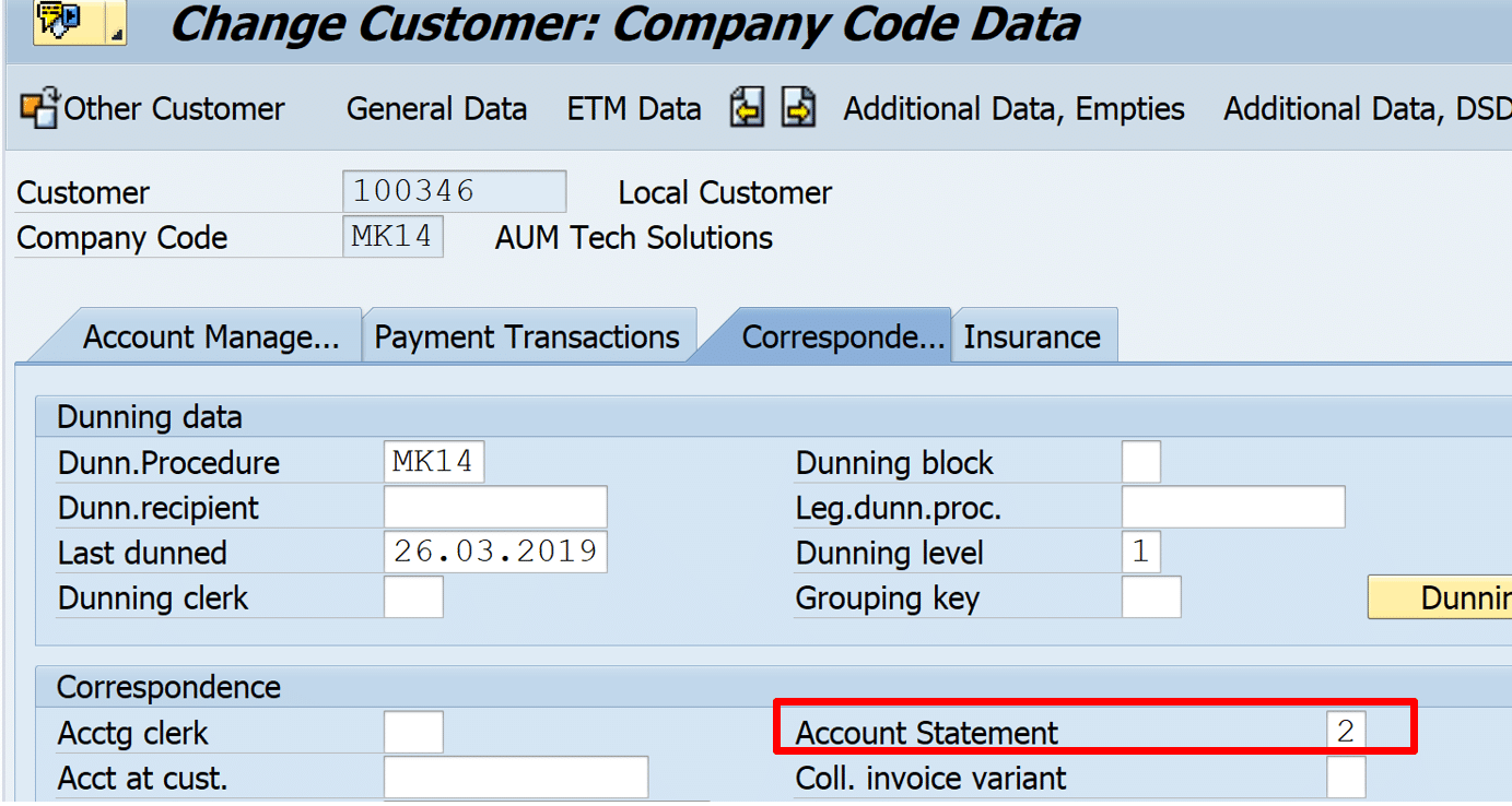 customer master with correspondence indicator 