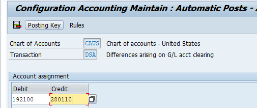 Clearing differences GL Account