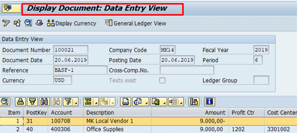 Leading Ledger entry view