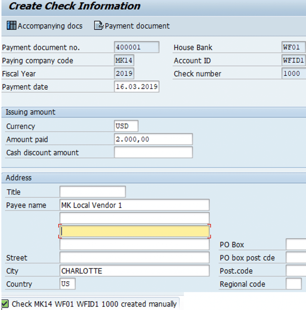 Create check manually