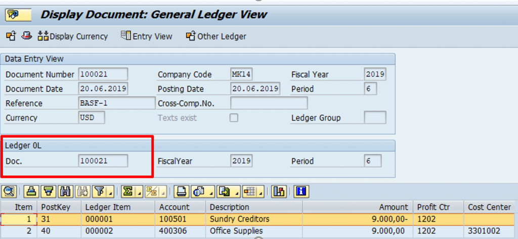 Leading Ledger GL view