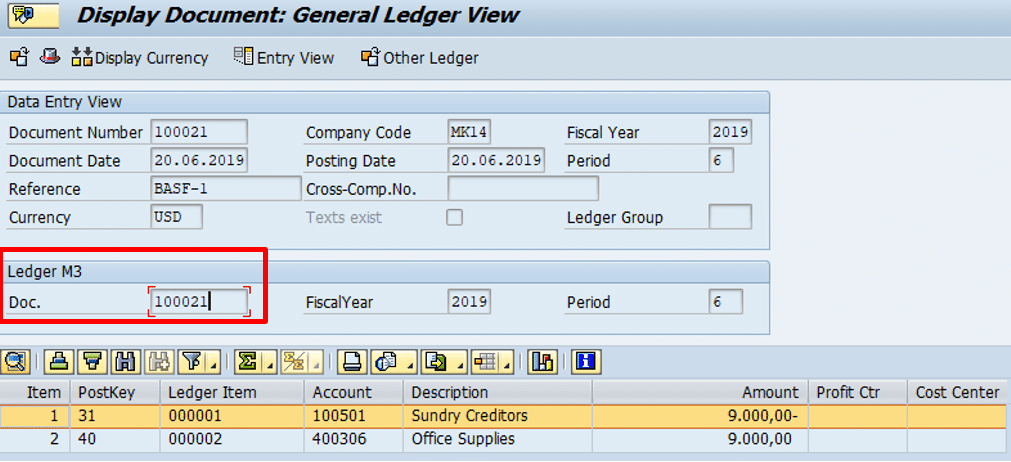 Non Leading Ledger GL view