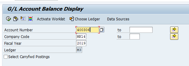 Display GL Account balance