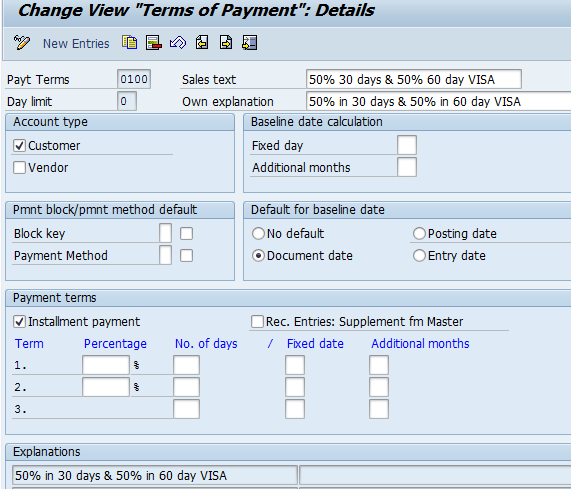 Maintain Terms pf Payment