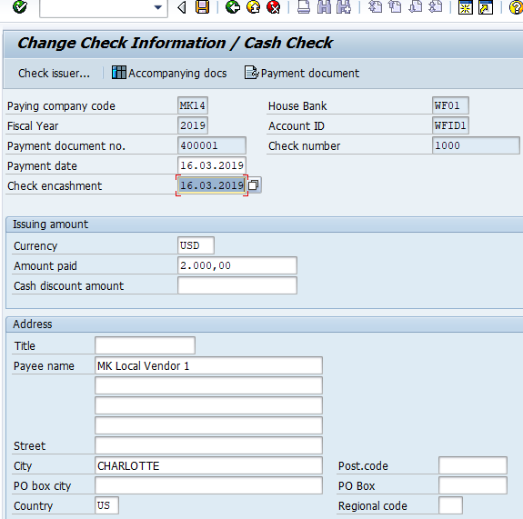 Update check encashment date