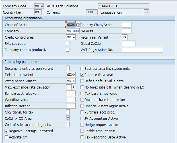 Company Code Global Parameters