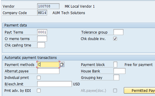Payment method update in vendor master