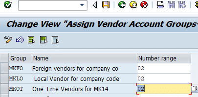 Assign number range to vendor account groups