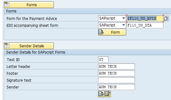 Form for the payment advice