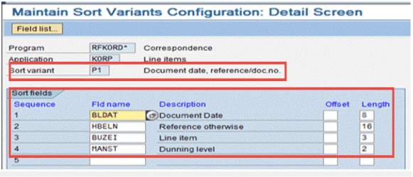 Define Sort Variants for Line Items in Correspondence