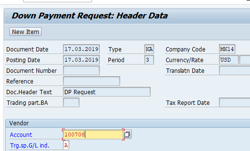 Create Down Payment request