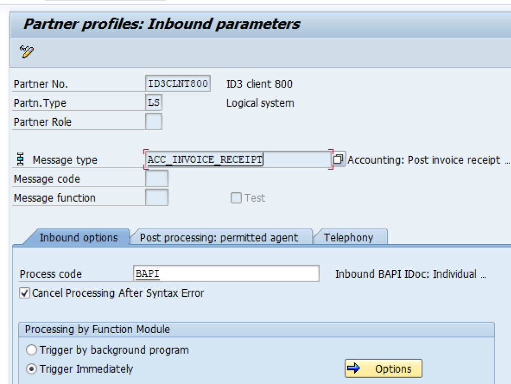 Inbound iDoc Partner profile