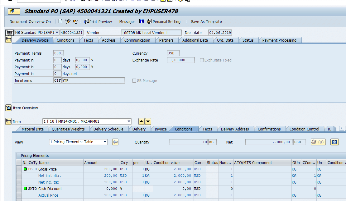 Create Purchase Order