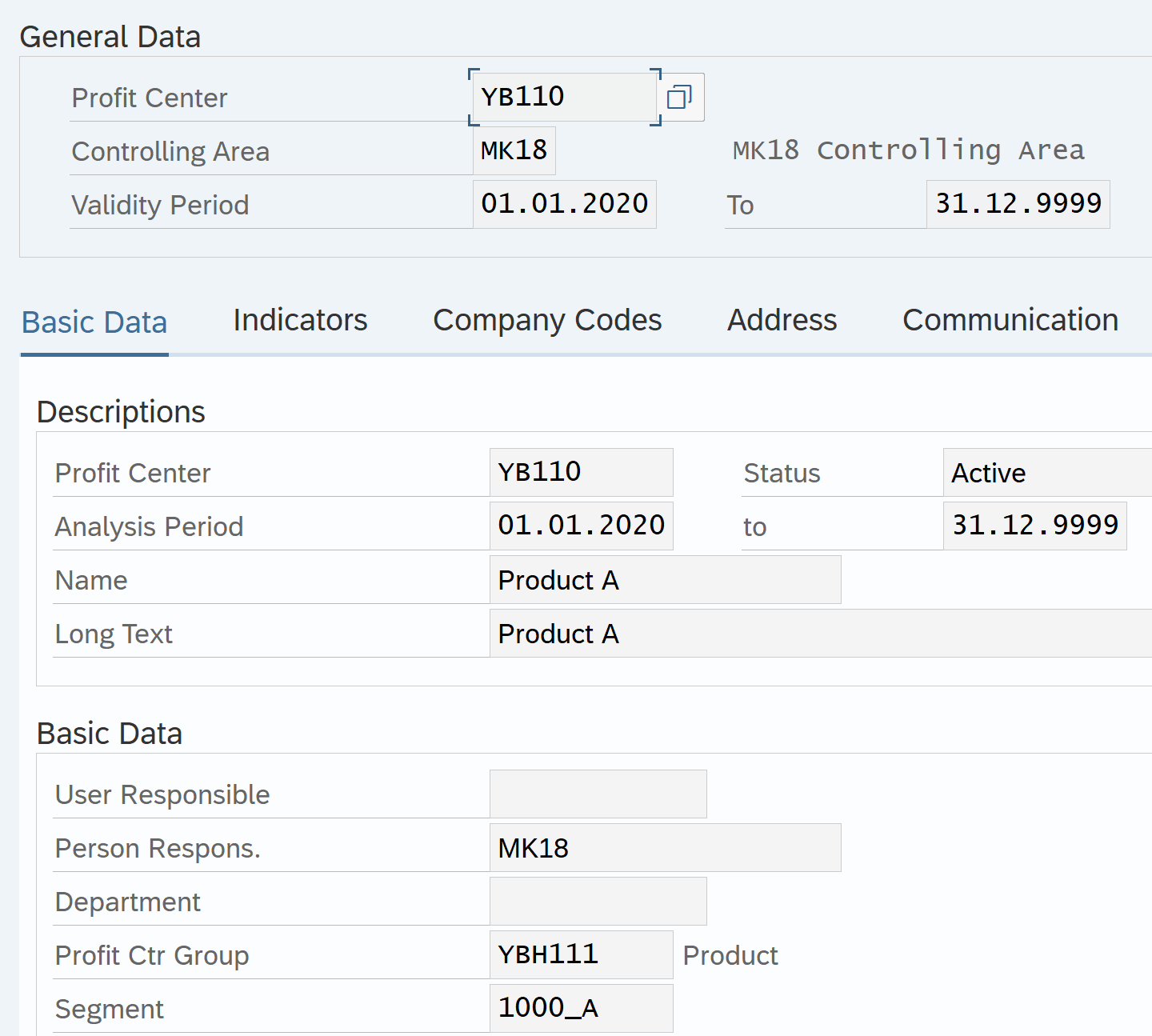 Create SAP Profit Center