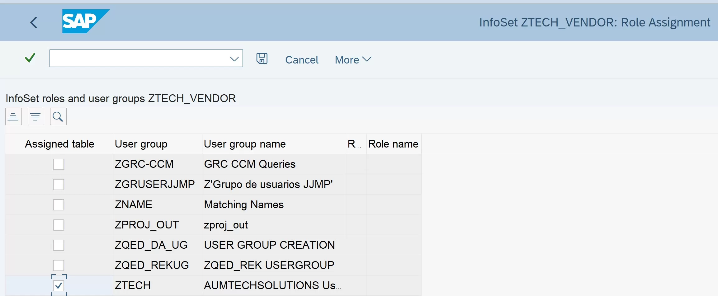 Assign Infosets to user groups