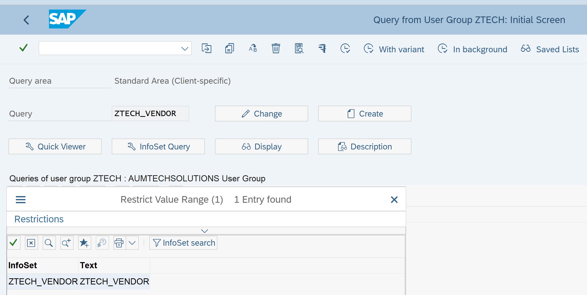 Create SAP Query SQ01