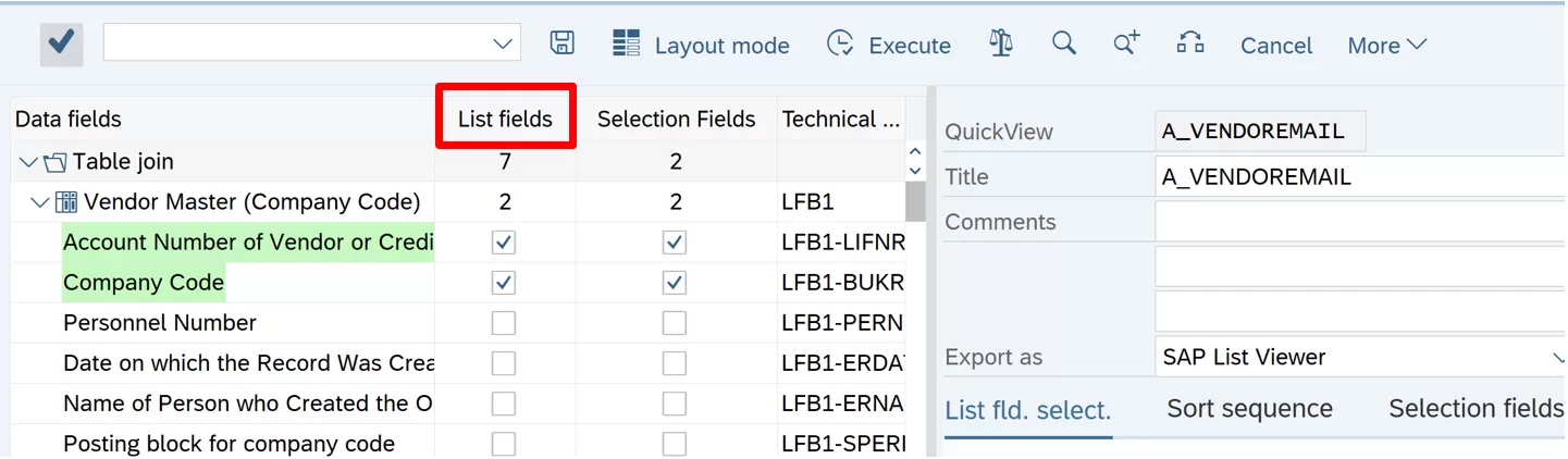 SAP SQVI Query