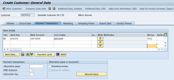 Customer Bank Details